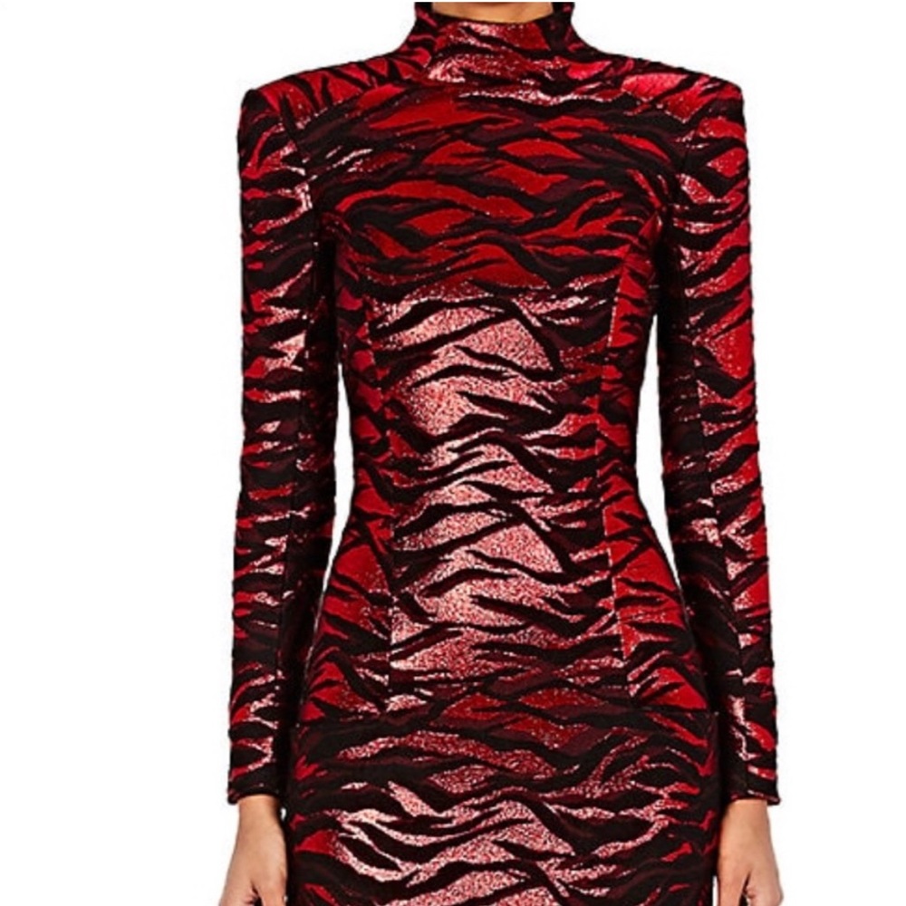 BALMAIN NWT zebra metallic red dress 42 France